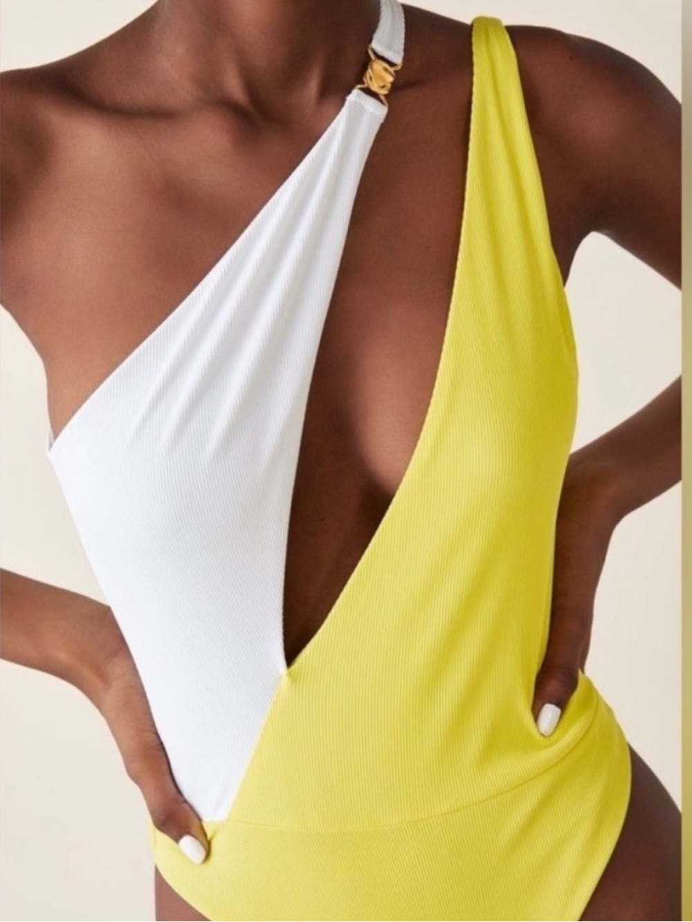 Zara Yellow and White Colorblock One-Piece